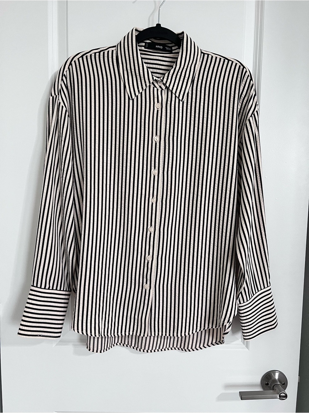 Mango Striped Button Down Shirt XS Black White Oversized Fit